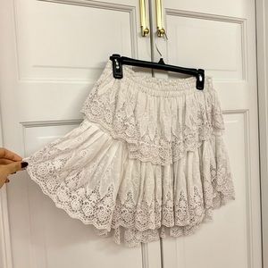 LoveShackFancy White Crochet Ruffles Mini Skirt